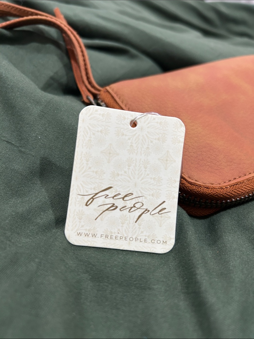 Free People Tan Vegan Interior Pouch with Zip Pocket